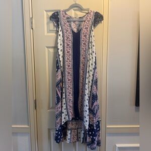 Maeve Navy, Pink & Cream Asymmetrical Boho Maxi Dress
